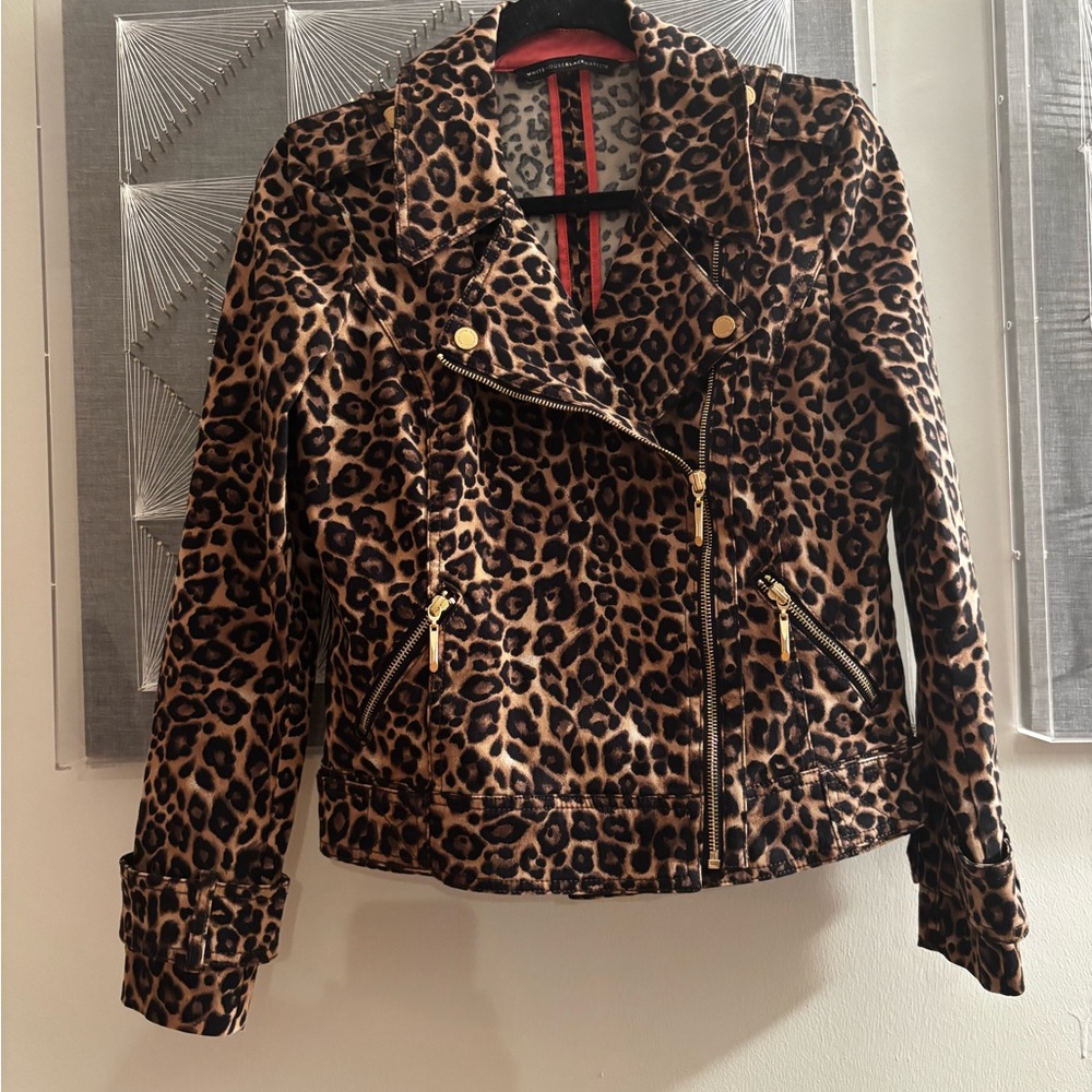 White House Black Market Leopard Print Leather Jacket size M